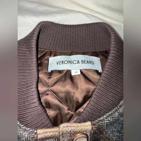 🤎Veronica Beard Stanley Bomber Jacket in Multi Color Plaid SZ 10 Elbow patches - Picture 11 of 16